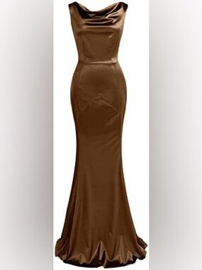 Muxxn Satin Cowl Neck Maxi Dress Brown Sleeveless Slip Formal NWT SIZE M